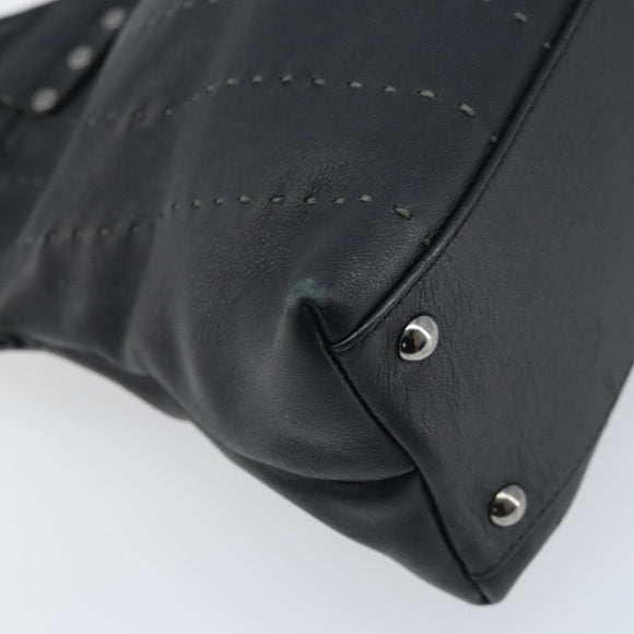 Salvatore Ferragamo Hand Bag Leather Black Silver Auth ARZ140