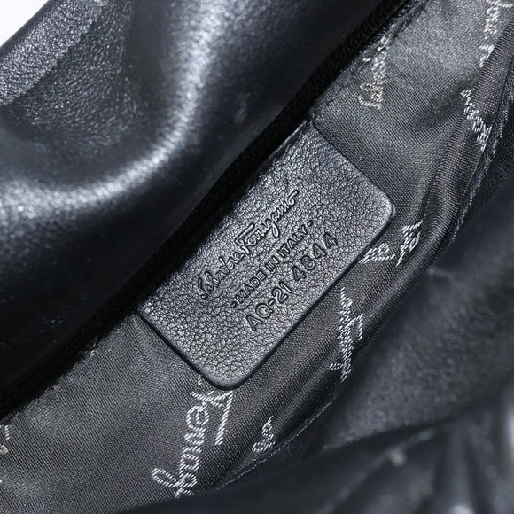 Salvatore Ferragamo Hand Bag Leather Black Silver Auth ARZ140