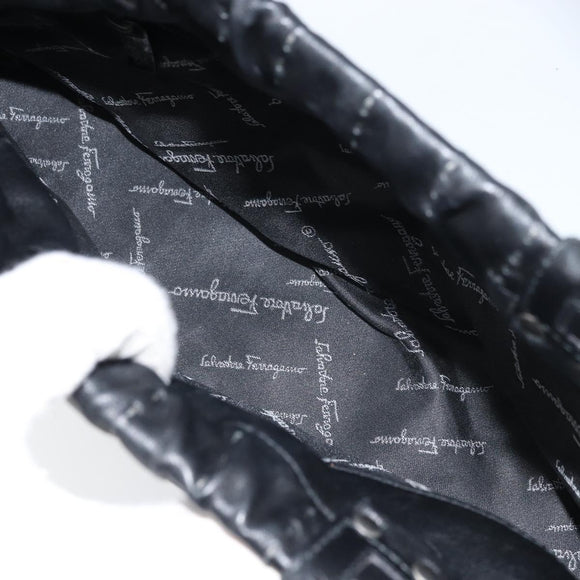 Salvatore Ferragamo Hand Bag Leather Black Silver Auth ARZ140