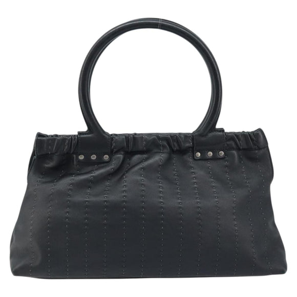 Salvatore Ferragamo Hand Bag Leather Black Silver Auth ARZ140