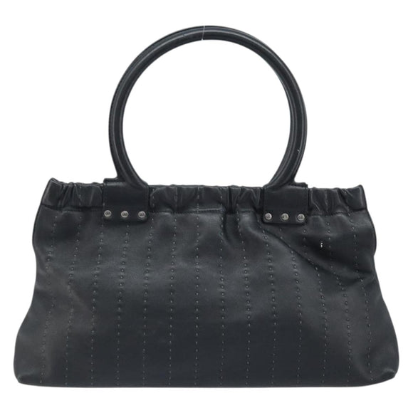 Salvatore Ferragamo Hand Bag Leather Black Silver Auth ARZ140