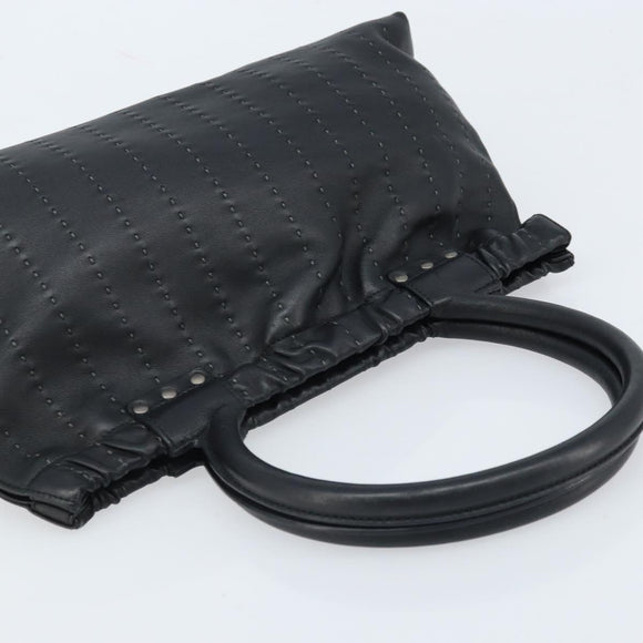 Salvatore Ferragamo Hand Bag Leather Black Silver Auth ARZ140