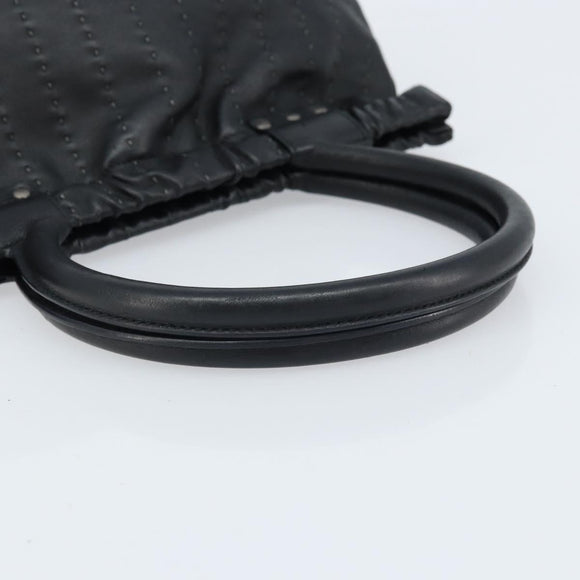Salvatore Ferragamo Hand Bag Leather Black Silver Auth ARZ140