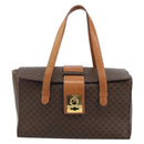 CELINE Macadam Canvas Hand Bag PVC Leather Brown Gold Auth ARZ141-2