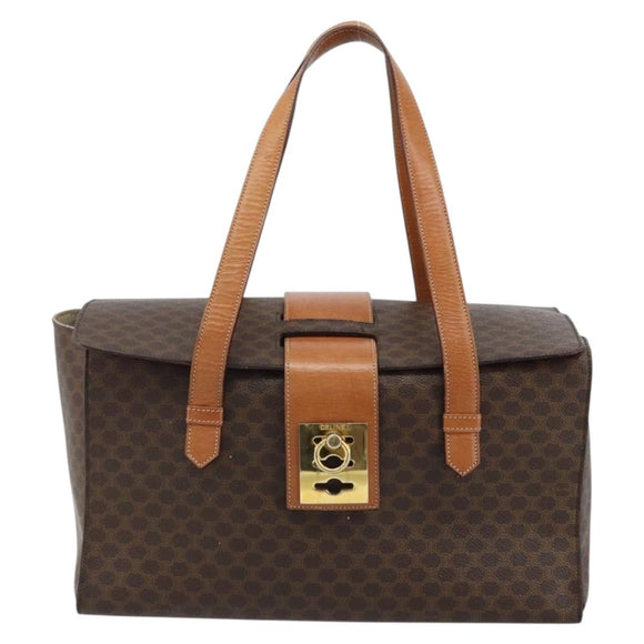 CELINE Macadam Canvas Hand Bag PVC Leather Brown Gold Auth ARZ141