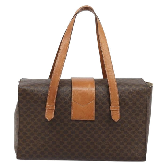 CELINE Macadam Canvas Hand Bag PVC Leather Brown Gold Auth ARZ141