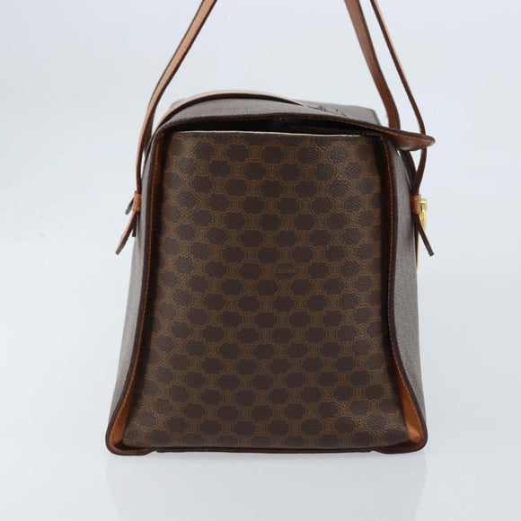 CELINE Macadam Canvas Hand Bag PVC Leather Brown Gold Auth ARZ141