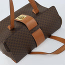 CELINE Macadam Canvas Hand Bag PVC Leather Brown Gold Auth ARZ141-6