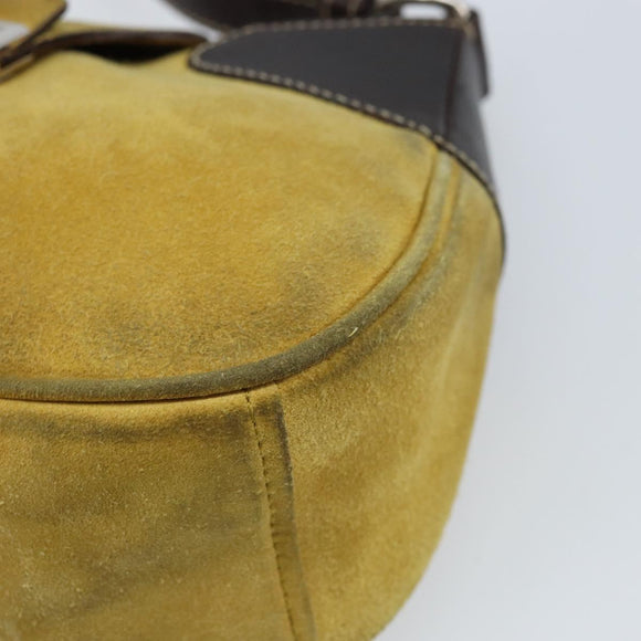 PRADA Shoulder Bag Suede Yellow Silver Auth ARZ148