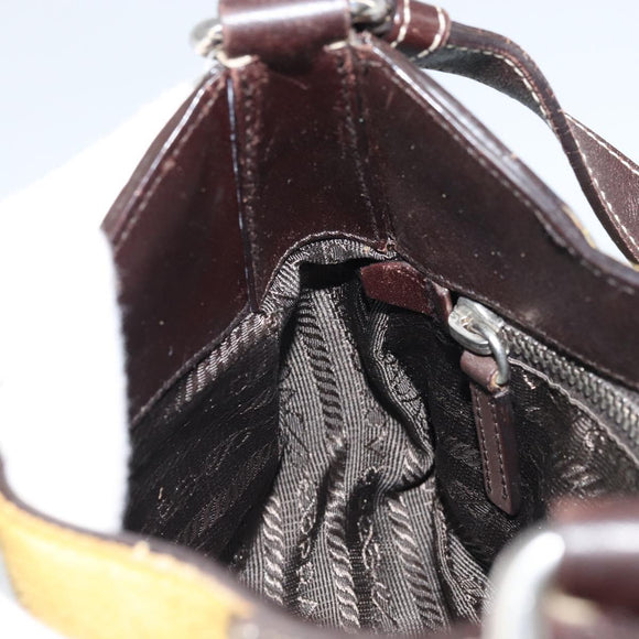 PRADA Shoulder Bag Suede Yellow Silver Auth ARZ148