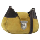 PRADA Shoulder Bag Suede Yellow Silver Auth ARZ148-1