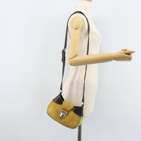 PRADA Shoulder Bag Suede Yellow Silver Auth ARZ148
