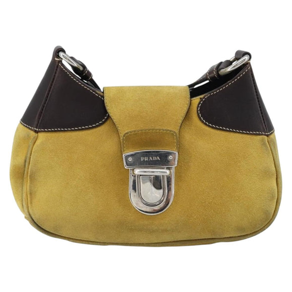 PRADA Shoulder Bag Suede Yellow Silver Auth ARZ148