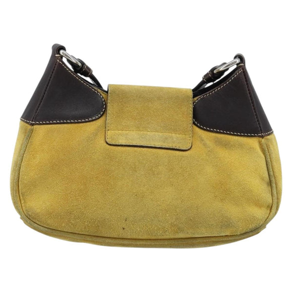 PRADA Shoulder Bag Suede Yellow Silver Auth ARZ148