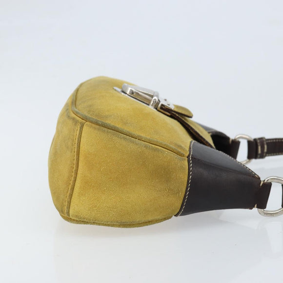 PRADA Shoulder Bag Suede Yellow Silver Auth ARZ148