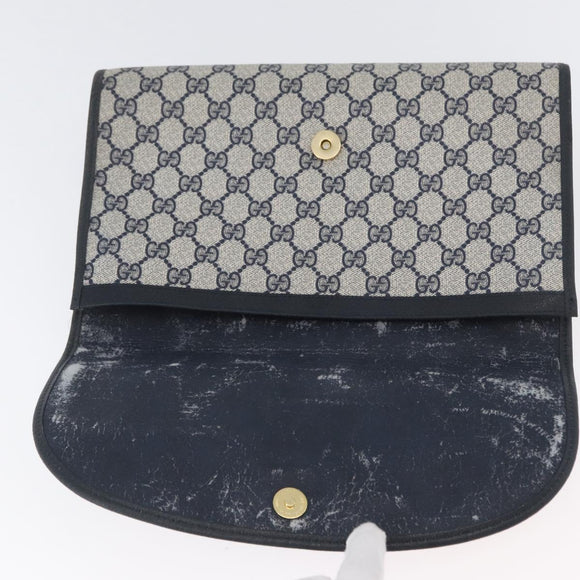 GUCCI GG Supreme Sherry Line Clutch Bag PVC Navy Gold 89 01 031 Auth ARZ149