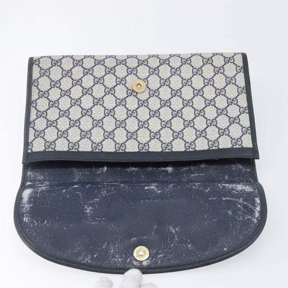 GUCCI GG Supreme Sherry Line Clutch Tasche PVC Navy Gold 89 01 031 Auth ARZ149