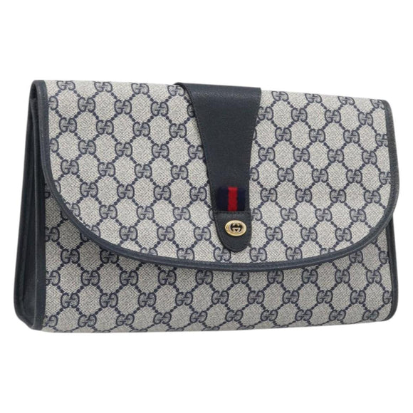 GUCCI GG Supreme Sherry Line Clutch Tasche PVC Navy Gold 89 01 031 Auth ARZ149