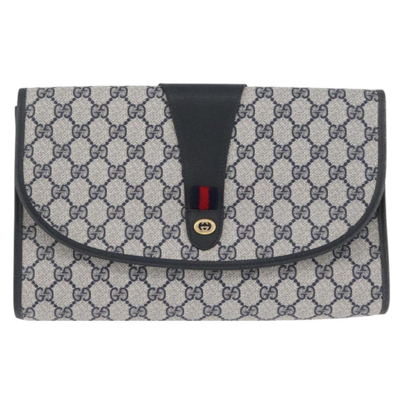 GUCCI GG Supreme Sherry Line Clutch Bag PVC Navy Gold 89 01 031 Auth ARZ149
