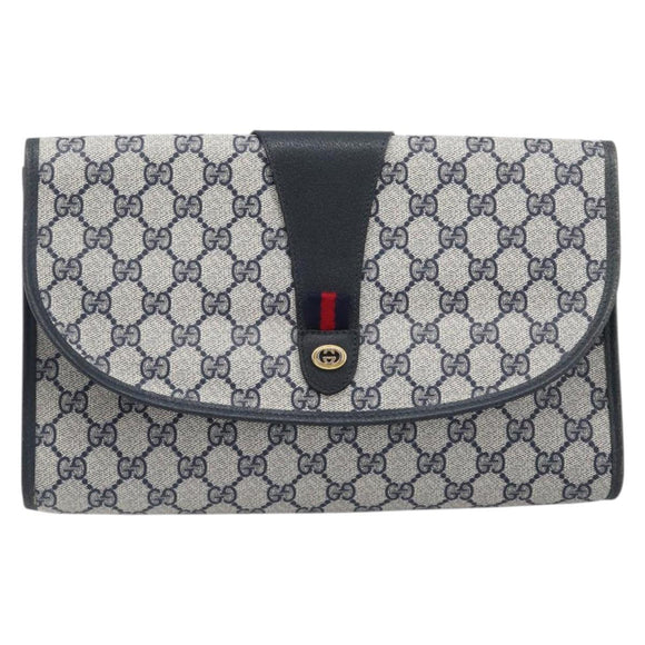 GUCCI GG Supreme Sherry Line Clutch Tasche PVC Navy Gold 89 01 031 Auth ARZ149