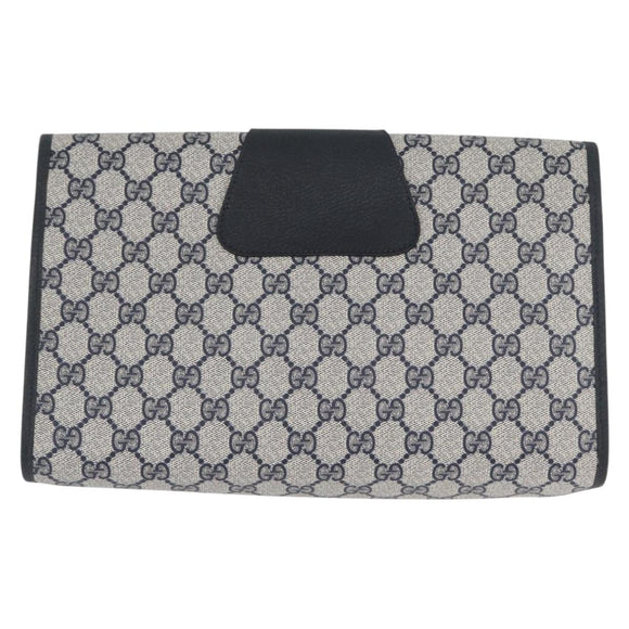 GUCCI GG Supreme Sherry Line Clutch Bag PVC Navy Gold 89 01 031 Auth ARZ149