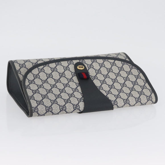 GUCCI GG Supreme Sherry Line Clutch Bag PVC Navy Gold 89 01 031 Auth ARZ149