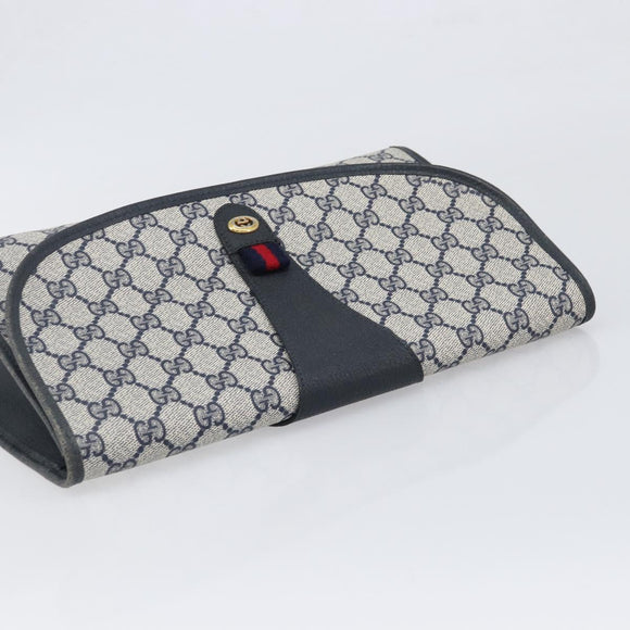 GUCCI GG Supreme Sherry Line Clutch Tasche PVC Navy Gold 89 01 031 Auth ARZ149