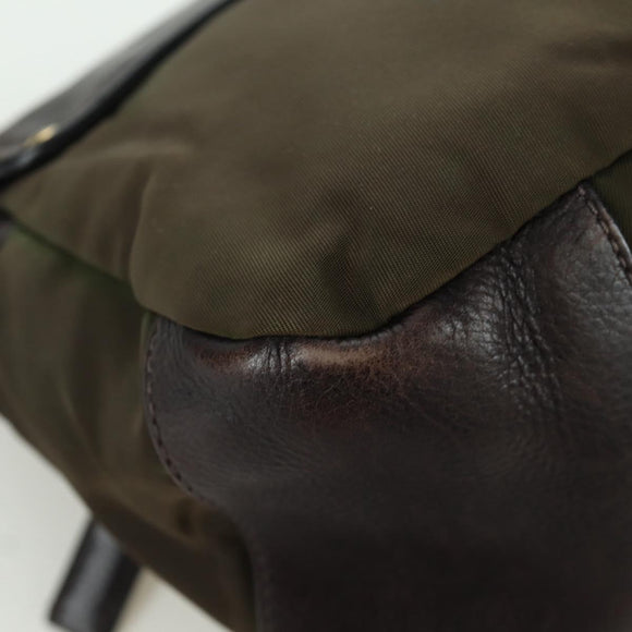 PRADA Shoulder Bag Nylon Leather Khaki Gold Auth ARZ154V