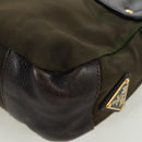 PRADA Shoulder Bag Nylon Leather Khaki Gold Auth ARZ154V-17
