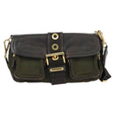 PRADA Shoulder Bag Nylon Leather Khaki Gold Auth ARZ154V-13