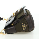 PRADA Shoulder Bag Nylon Leather Khaki Gold Auth ARZ154V-3