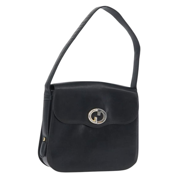 GUCCI Shoulder Bag Leather Navy Gold Auth ARZ157