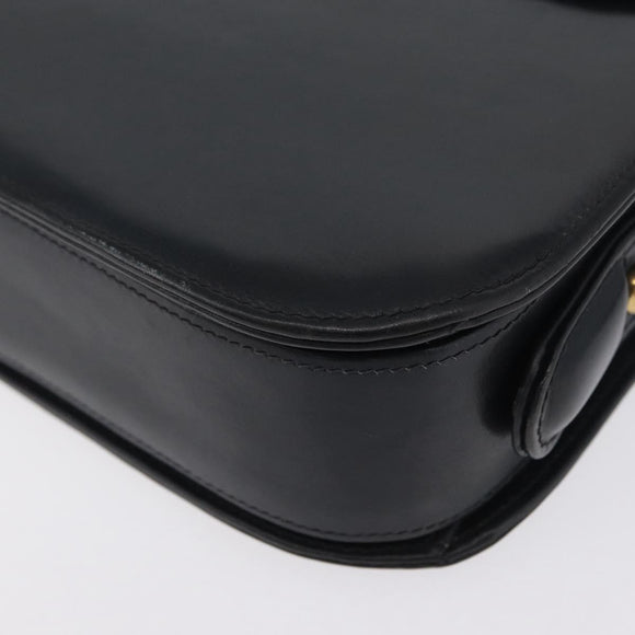 GUCCI Shoulder Bag Leather Navy Gold Auth ARZ157