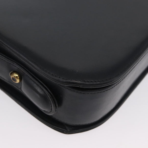 GUCCI Shoulder Bag Leather Navy Gold Auth ARZ157