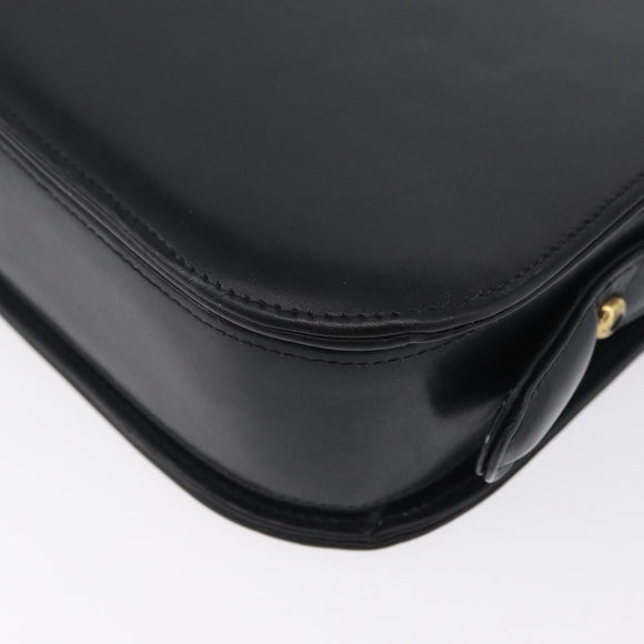 GUCCI Shoulder Bag Leather Navy Gold Auth ARZ157