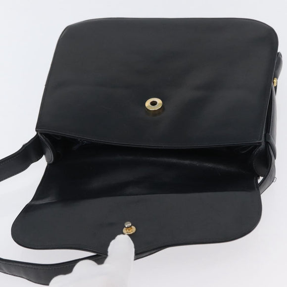 GUCCI Shoulder Bag Leather Navy Gold Auth ARZ157