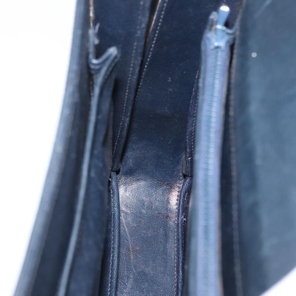 GUCCI Shoulder Bag Leather Navy Gold Auth ARZ157