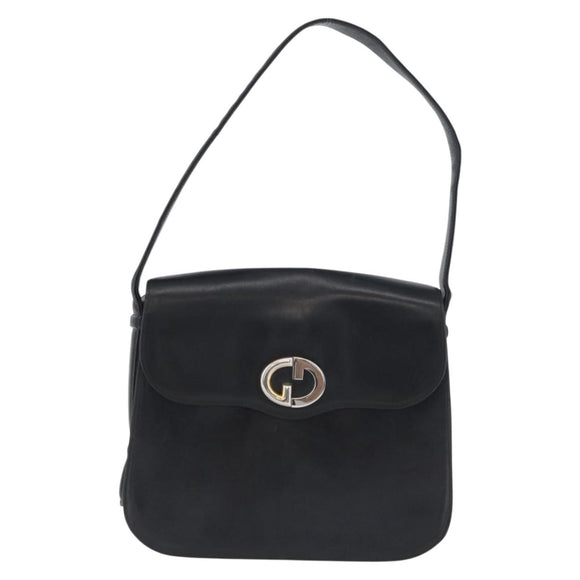 GUCCI Shoulder Bag Leather Navy Gold Auth ARZ157