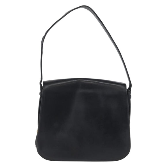 GUCCI Shoulder Bag Leather Navy Gold Auth ARZ157