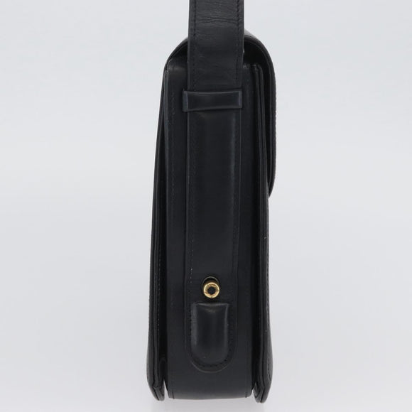 GUCCI Shoulder Bag Leather Navy Gold Auth ARZ157