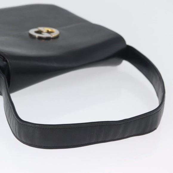 GUCCI Shoulder Bag Leather Navy Gold Auth ARZ157