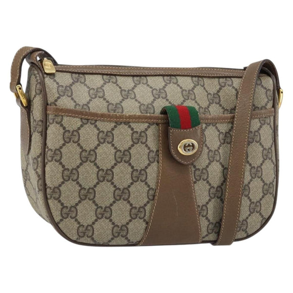 GUCCI GG Supreme Web Sherry Line Bag PVC Beige Gold 56 02 032 Auth ARZ158