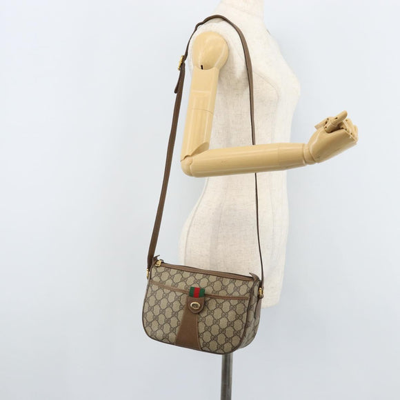 GUCCI GG Supreme Web Sherry Line Bag PVC Beige Gold 56 02 032 Auth ARZ158