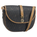 Christian Dior Honeycomb Canvas Shoulder Bag PVC Leather Black Gold Auth ARZ160-1