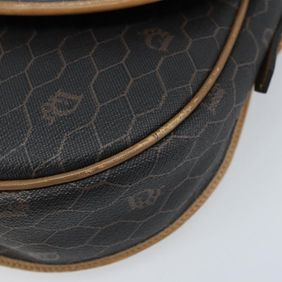 Christian Dior Honeycomb Canvas Shoulder Bag PVC Leather Black Gold Auth ARZ160