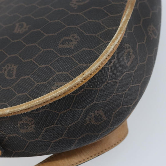 Christian Dior Honeycomb Canvas Shoulder Bag PVC Leather Black Gold Auth ARZ160