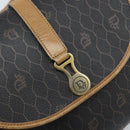 Christian Dior Honeycomb Canvas Shoulder Bag PVC Leather Black Gold Auth ARZ160-14