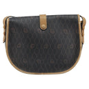 Christian Dior Honeycomb Canvas Shoulder Bag PVC Leather Black Gold Auth ARZ160-3