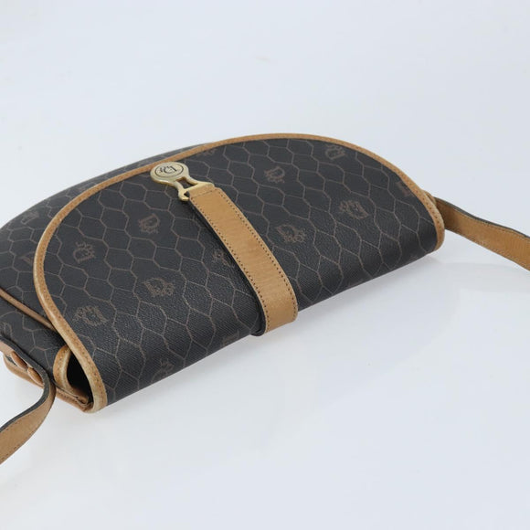 Christian Dior Honeycomb Canvas Shoulder Bag PVC Leather Black Gold Auth ARZ160
