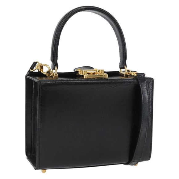 FENDI Vanity Handtas Lakleer 2-weg Zwart Goud Auth ARZ161